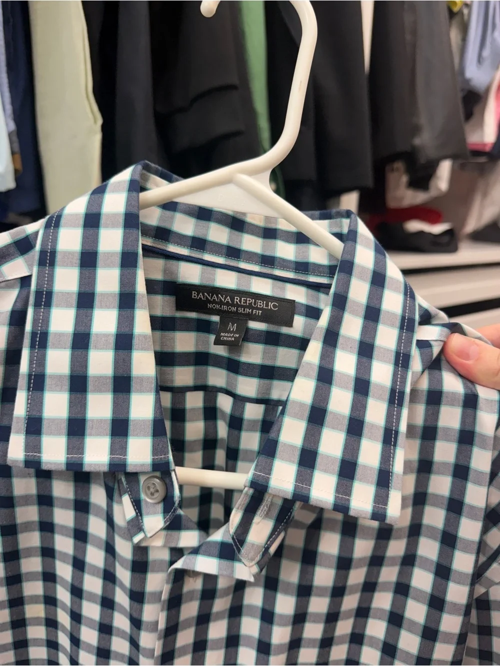 Banana Republic Navy and White Gingham Button-Down Shirt